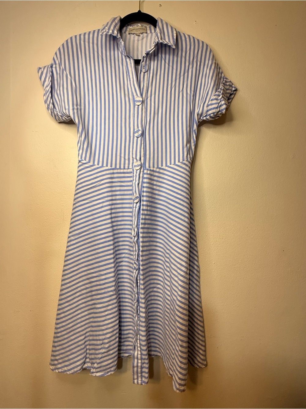 Sussan Shokranian Blue and White Striped Button-Front Shirt Dress